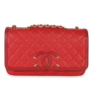 Chanel Red Quilted Caviar Small Filigree Flap Bag